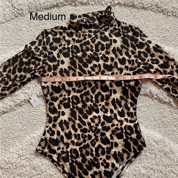 Black Tan Leopard bodysuit long sleeve mock neck size small New NWT - Picture 11 of 14